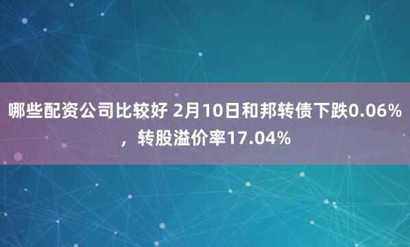 哪些配资公司比较好 2月10日和邦转债下跌0.06%，转股溢价率17.04%